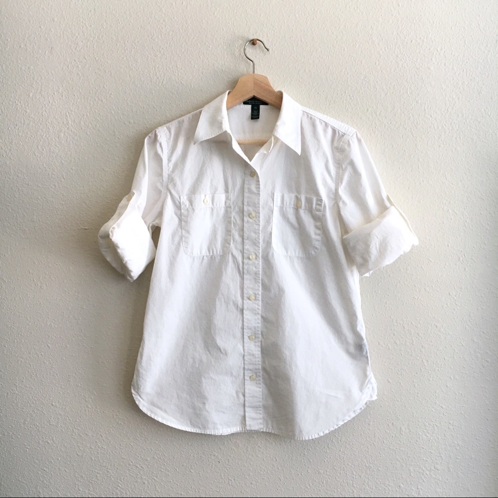 Ralph Lauren White Shirt Button Up Roll Sleeve XS